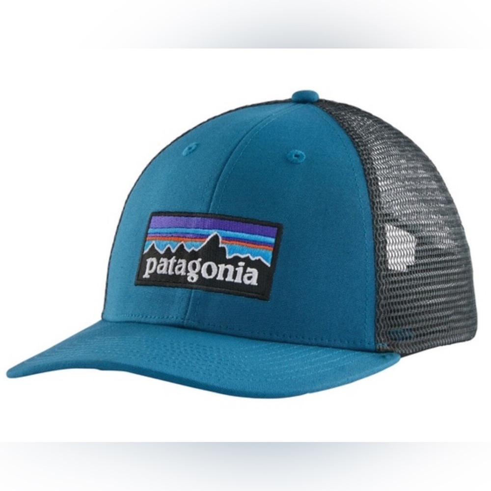 Patagonia Men's P-6 Logo LoPro Trucker Hat Turquoise Blue & Gray Gorpcore
